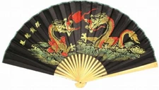 35” wide Handcrafted Bamboo Wall Hanging Decorative Folding Fan Dragon Design