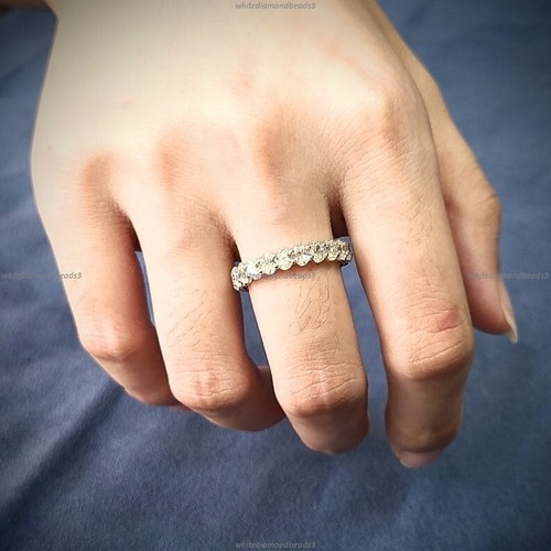 Gift For Her 14k White Gold Natural Diamond Engagement Eternity Birthday Ring - Picture 6 of 6