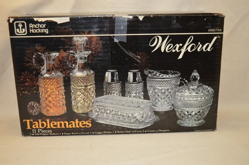 Juego vintage Anchor Hocking Wexford sal pimienta azúcar + crema mantequilla plato cruets - Imagen 2 de 2