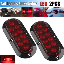 2 Red 6" Oval Trailer Lights 10 LED Stop Turn Tail Truck Sealed Grommet Plug DOT