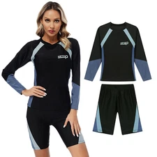 Women Swimming Long Sleeve Top with Shorts Set Rash Guard UV Protection Swimsuit