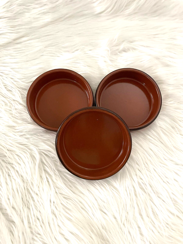 SET OF 3 RAMEKINS GLOSSY CARAMEL TERRACOTTA CERAMIC BAKING DISH Ø 4.5" EUC - 第 1/2 張圖片