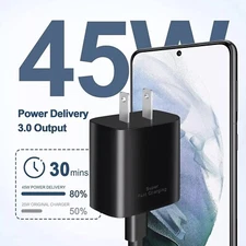 45W Super Fast Charging Type C Wall Charger+6ft Cable For Samsung Galaxy S20 S22