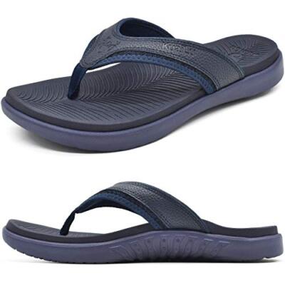 KuaiLu Herren Orthesen Ledersandalen Plantar Fasciitis Arch Support Athletic Slide Sandalen Für