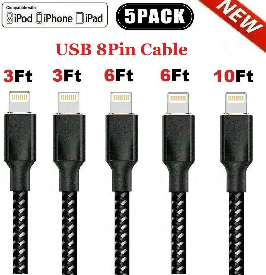 5x Cable de carga rápido de alta resistencia para iPhone 7 8 X XS 11 12 13 Max Foto 3 de 4