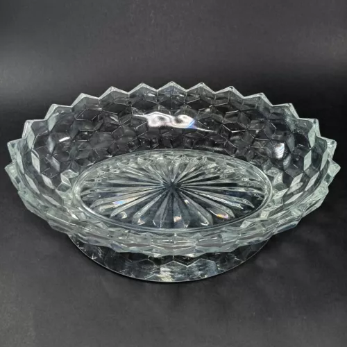 Vintage Fostoria American Optic Clear Oval Glass Sawtooth Serving Bowl, 10 Inch