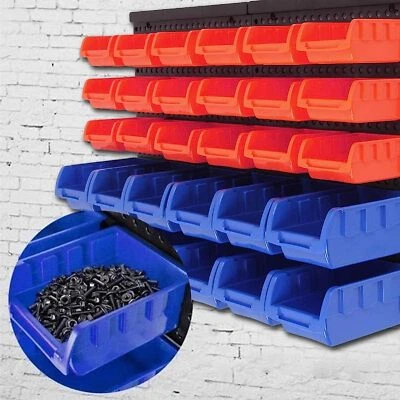 32 PC WALL MOUNTED GARAGE STORAGE BIN WORKSHOP ORGANISER RACK DIY TOOL BOXES