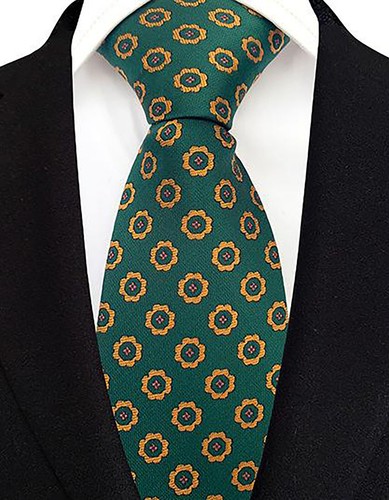 Tie Green Yellow Men's Handmade Necktie Wedding Formal - Picture 2 of 3