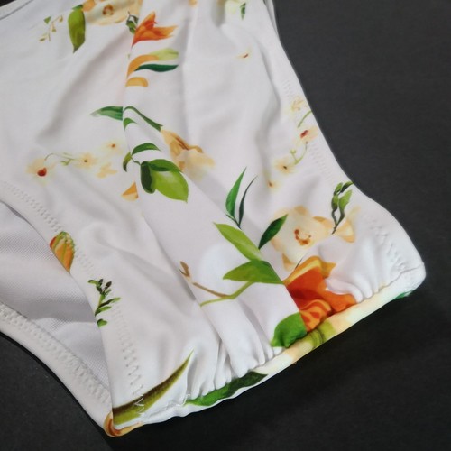 Bikini donna XLarge slip bianco con fantasia floreale hipster increspato volant - Foto 3 di 8