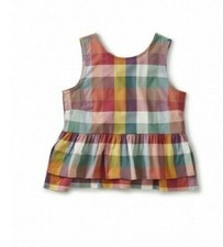 TEA COLLECTION Tiered Plaid Woven Top - Multi-Color - NWT Girls 14