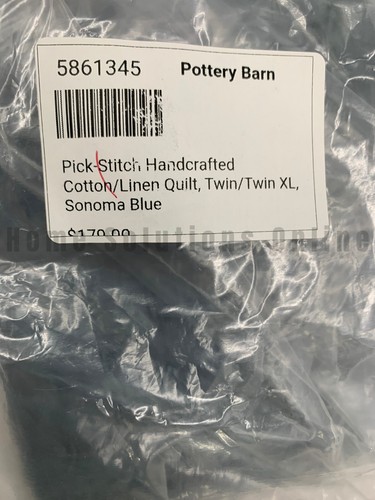 Pottery Barn Pick-Stitch Handcrafted Cotton Linen Quilt Sonoma Blue Twin #Z1293 - Picture 4 of 4