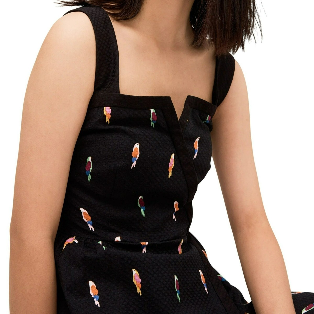 kate spade flock party dress Kate Spade Parrot Flock Party Mini Dress 0 Black Jacquard Fit N Flare Mock  Wrap