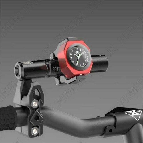 2 in 1 Red Motorcycle Handlebar Mount Luminous Clock Time+Waterproof Thermometer - Picture 5 of 12