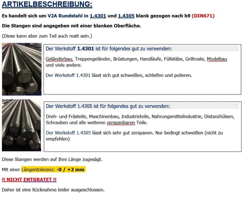 Edelstahl Rundstange  V2A /1.4305/1.4301 Ø  3-100 mm Blankstahl Rundstab Welle - Bild 8 von 8