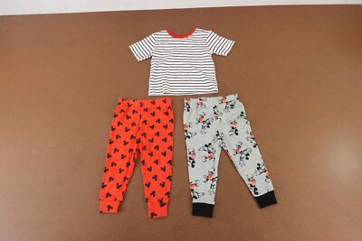 Disney Baby Size 18 Months Red Gray 3 Piece Short Sleeve Pajama Pant Set NWT