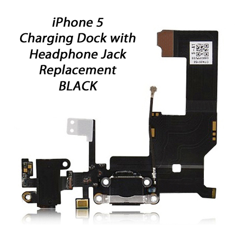 NEW iPhone 5 Replacement Port Charging Dock + Headphone Jack - BLACK - Bild 1 von 2