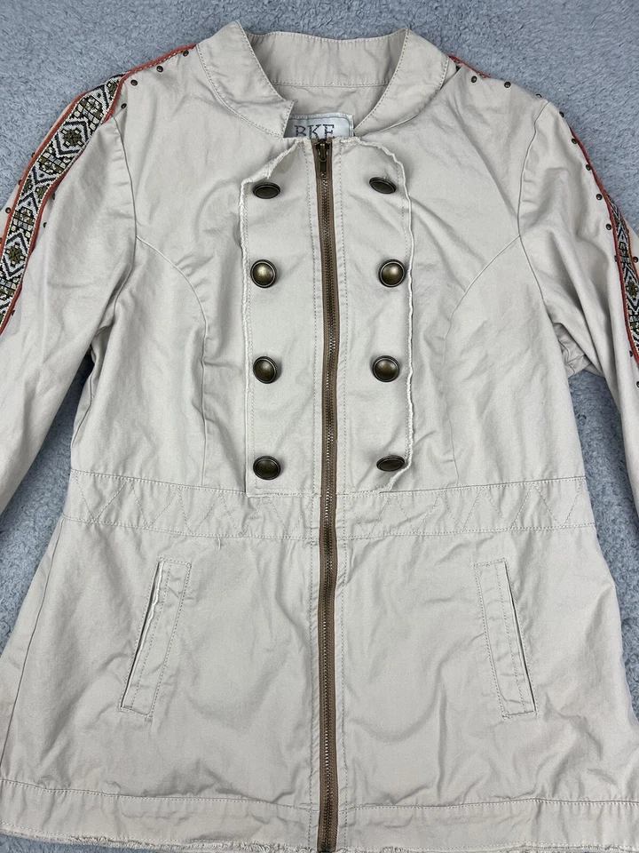 BKE Ropa Exterior Chaqueta Mujer Mediana Adornada Tribal Motociclista Ropa de Calle Boho Cremallera Foto 2 de 4