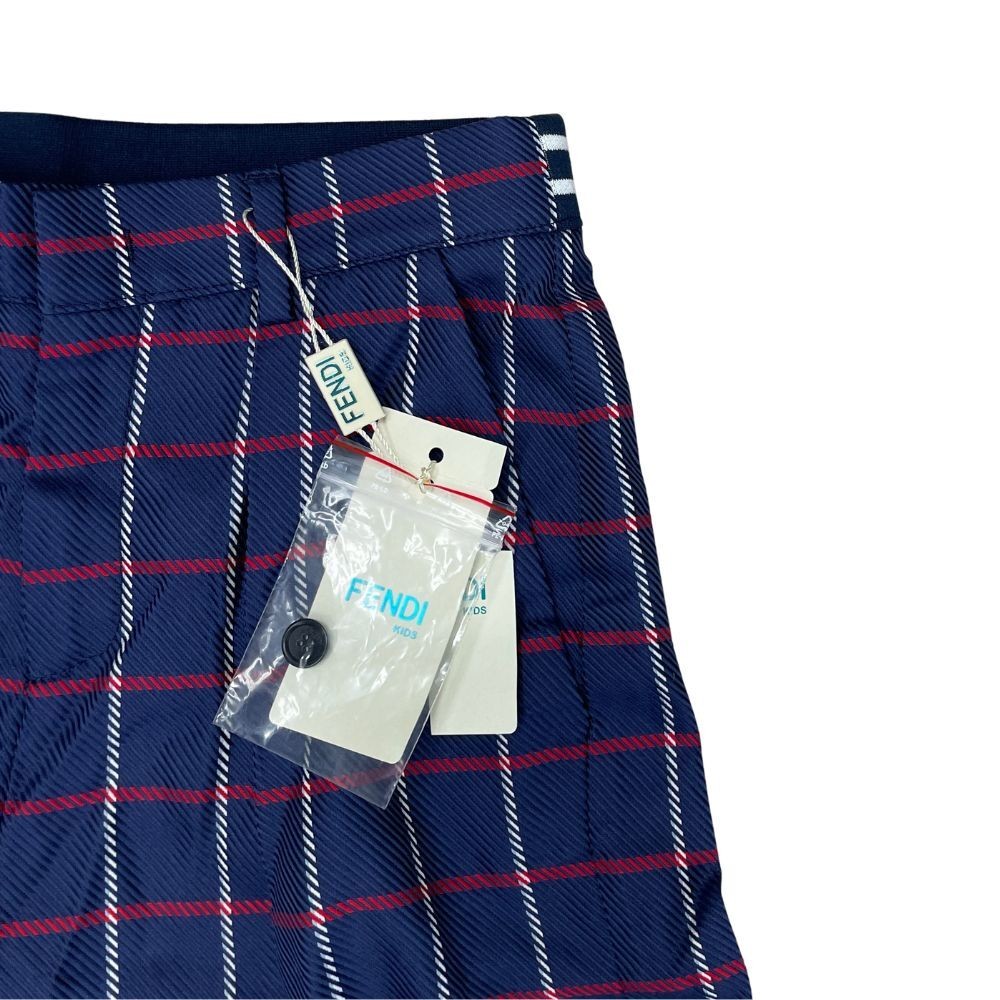 Fendi Kids Navy Check Logo Recycled Fiber Shorts Size 10A (140cm) New thumbnail 2