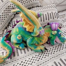 Melissa Doug Jumbo Dragon Plush 33" Rainbow Multicolor Long Tail Winged Retired