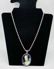Vintage 925 Sterling Silver Rococo Cameo Portrait Pendant Necklace - Germany