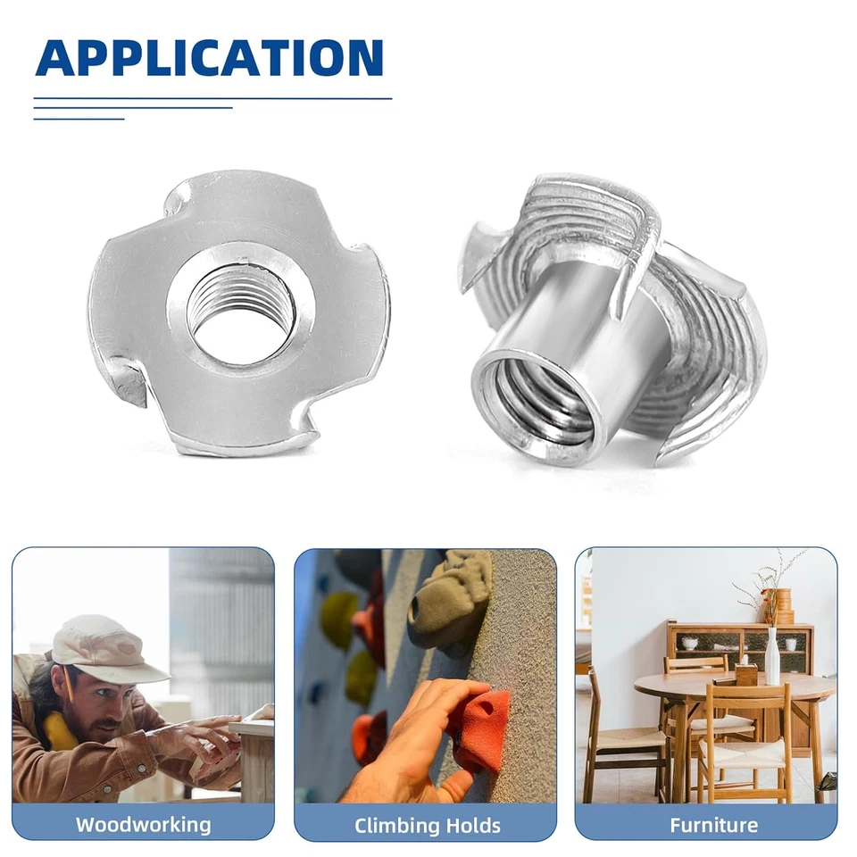 25PCS 1/4"-20 T-Nuts 4 Prong Stainless Steel Tee Nuts for Wood & Climbing Holds - Image 4 of 4