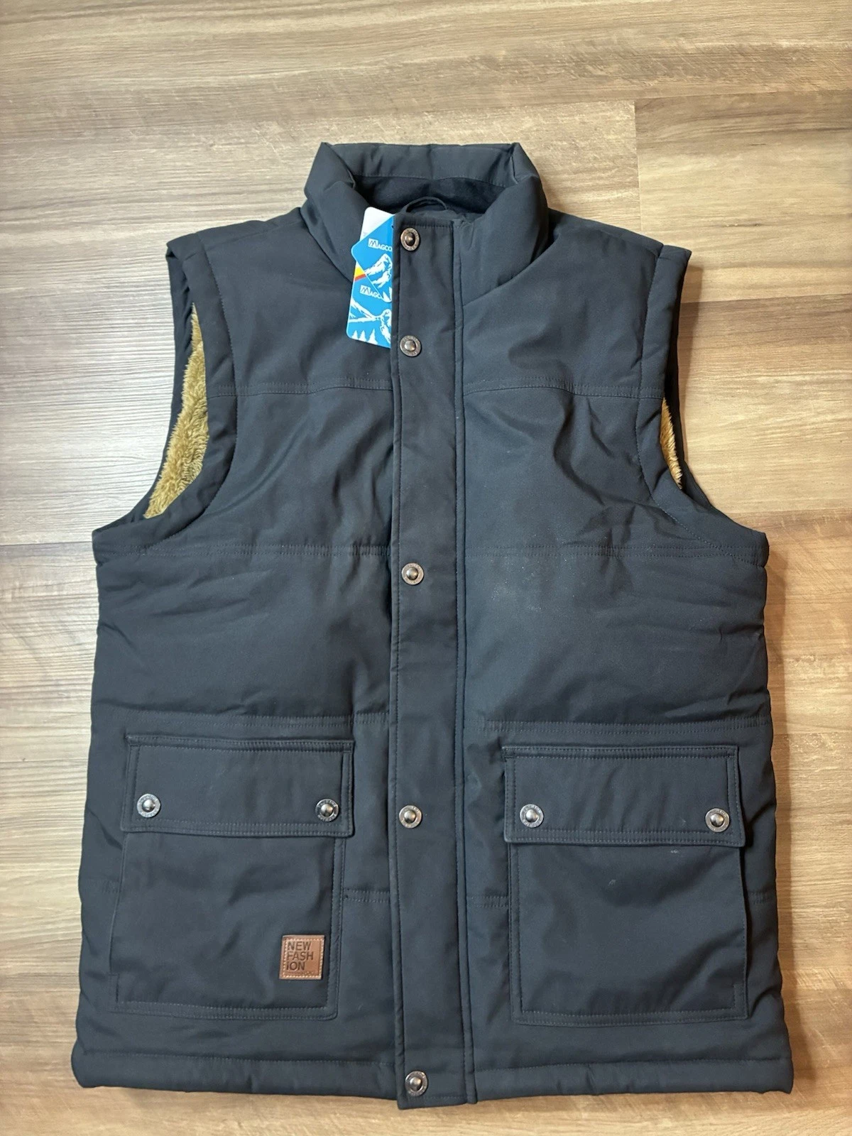 MAGCOMSEN Tactical Winter Vest Sherpa Fleece Lined Full Zip Khaki Medium ￼