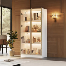 Glass Display Cabinet LED – 4 Shelf Tempered Doors Collector Sideboard
