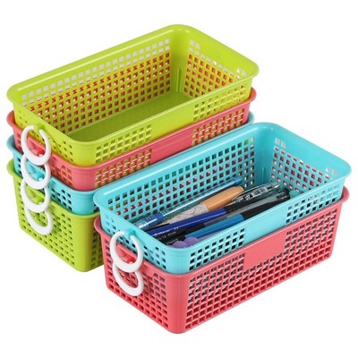 Colorful Plastic Storage Baskets with Handle, Small Desktop Storage Organizer...