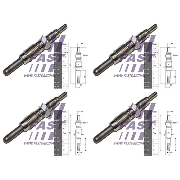 4X Fast GlÜHkerzen FT82728 Passend FüR 4-ZYLINDER Fiat Doblo Palio Punto Strada-image