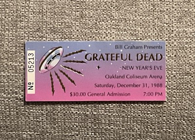 GRATEFUL DEAD New year ‘s Eve 1988-1989 Grateful Dead Ticket Stub New Years Eve 1988 1989 12/31/88 UFO