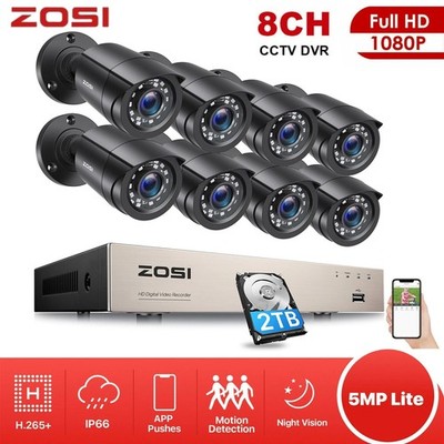 ZOSI 2MP Außen Überwachung Kamera Set H.265+ 8CH CCTV DVR HD Sicherheit Kameras