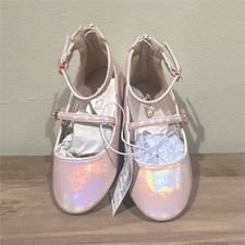 Children  s Place Girls Pink Iridescent Flats Zipper Ankle Strap Toddler Size 9