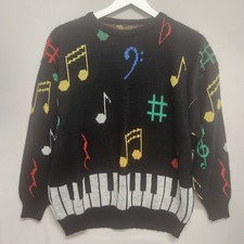 Vintage 1987 Musical Note Piano Sweater Pullover Made In USA