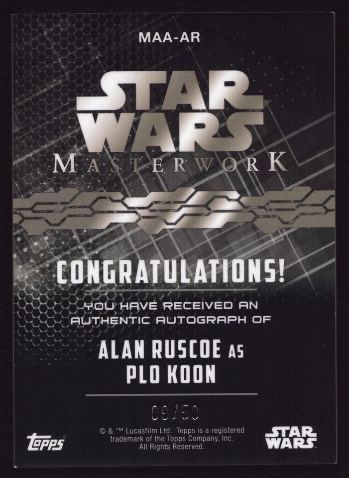 Plo Koon 2017 Star Wars Masterworks Alan Ruscoe AUTOGRAPH RAINBOW FOIL Auto /50 - Image 2 of 2