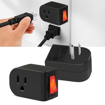 High Security Wall Block 2PCS 3-Prong Grounded Outlet Adapter with On-Off Switch