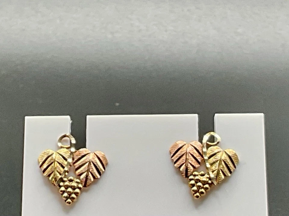 Black Hills Gold 10k Leaf Grape Cluster 14k Yellow Gold Earrings - Image 2 of 4