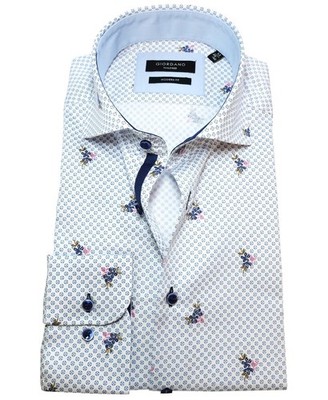 Langarmhemd Giordano Modern Fit weiss Ministick Blüten blau beere Gr. M XL XXL