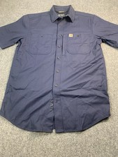 Carhartt Shirt Mens Medium Navy Blue Short Sleeve Button Up Rugged Flex