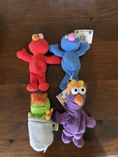 Lot of 4 Vintage Sesame Street 1997 Tyco Beans Plush Stuffed - Elmo Grover Oscar