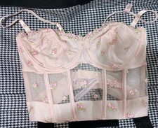 New Dream Angels Rosebud 32DD Pink Mesh Unlined Bustier/Bra Victoria's Secret