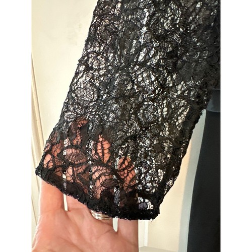 Badgley Mischka Black Lace 3/4 Sleeves Vintage Evening Black Tie Gown Size 6 - Picture 7 of 14