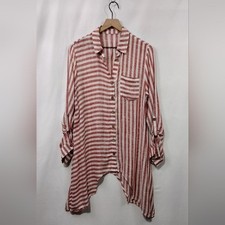 Women's Stripped Asymmetrical Hem Shirt Dress Women's L Red White Boho Retro