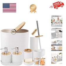 White Bathroom Set, White Bathroom Accessories Set with Trash Can, 2PCS Soap ...