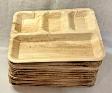 (25) Biodegradable Disposable Bamboo Plates Trays Made from Palm Leaves - 11"x9"