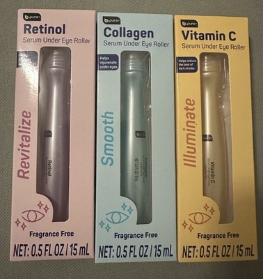 3pc B.pure Serum Under Eye Rollers Collagen, Retinol,  Illuminate .5 Fl Oz Each