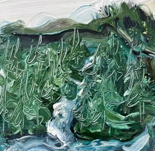 North Cascades Waterfall Painting Abstract Mountain Landscape Forest Trees Art