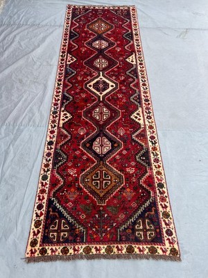 Red Vintage Caucasian Hand Knotted Wool Runner Rug 2x9 Hallway Corridor Rug