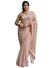 Women's Georgette Leheriya Saree With Unstitched Blouse Piece