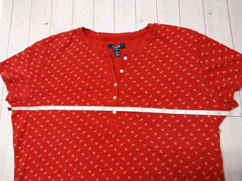 RALPH LAUREN CHAPS Womens XL Red HENLEY SHIRT Anchor Pattern Short Sleeve Mom  - Bild 5 von 10