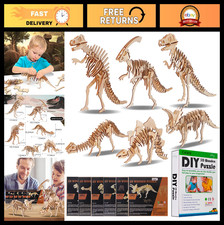 3D Wooden Dinosaur Puzzle Set - DIY Assembly Model Toy for Kids Adults - 6 Pac